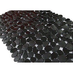 Non Slip Pebble Bathtub Mat Black Shower Mat Suction Cups Drain Holes PVC Bath